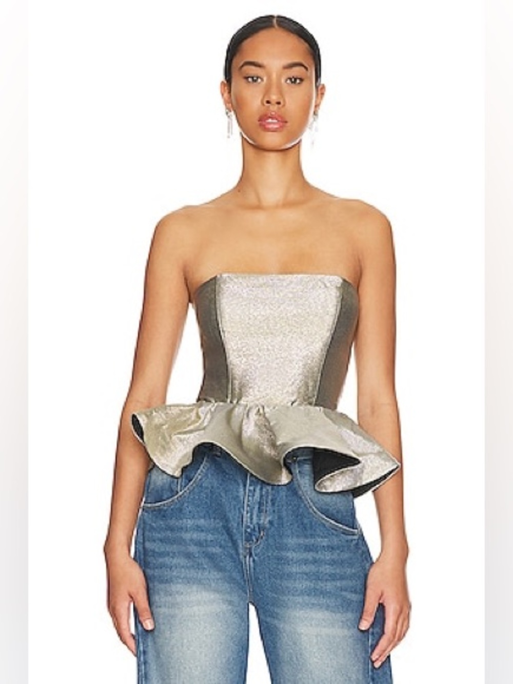 Needii Metallic Strapless Peplum Top Size S